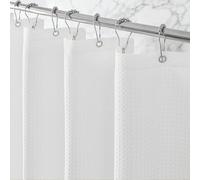 Zemyovia White Waterproof Waffle Shower Curtain, 260GSM Heavy Duty Fabric with 12 Stainless Steel Hooks, 180 x 180 cm, Luxury Hotel Spa Style for Bathroom, Machine Washable