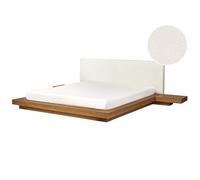 Beliani Eu Super King Size Boucle Headboard Bed Light Wood Zen