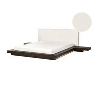 Beliani Bed with LED Boucle ZEN 160 x 200 cm (EU King Size) LED Dark Ash Wood, Brown