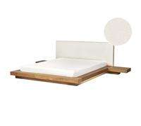 Beliani Bed With Led Boucle Zen 160 X 200 Cm (Eu King Size) Led Natural Ash Wood