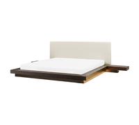 Beliani Bed With LED Faux Leather Zen 160 X 200 Cm Eu King Size Dark Ash Wood