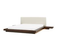 Beliani Bed With LED Faux Leather Zen 180 X 200 Cm Eu Super King Dark Ash Wood