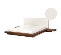 Beliani Bed With Led Boucle Zen 160 X 200 Cm (Eu King Size) Led Brown Ash Wood