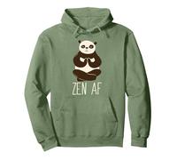 ZEN AF Panda Meditating Yoga Mindful as F-ck Meme Pullover Hoodie, Adult Unisex, Sage Green, Medium