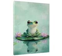 Zen Amphibian Canvas Wall Art, Green Meditation Animal Print, Relaxing Wall Decor for Living Room, Bedroom, Office, Peaceful Aesthetic 12x16 Inch