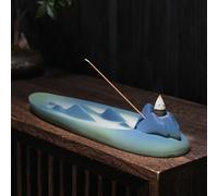 Zen Backflow Incense Burner Ceramic, Handmade Waterfall Incense Holder for Aromatherapy, Meditation, Yoga, Multi-Functional Stick & Cone Ash Catcher, Mountain Cloud Design for Home Decor
