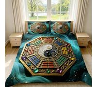 Zen Bagua Compass Duvet Cover Sets Single 3D Printed Microfiber Starry Sky & Gemstones Bedding Set Ultra-Soft Quilt Cover 150 x 200 cm with Zipper Closure and 2 Pillowcases 50x75 cm e-254