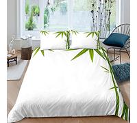 Zen Bamboo Duver Cover Set Spring Landscape Bedding Set Green Plant Leaf Nature Green White Quilt Cover 3Pcs King Size