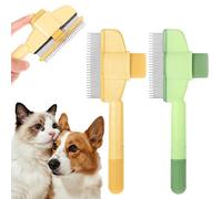 Zen Brush for Cats, 2PCS Pet Hair Removal Tool Cat Flea Comb & Dog Combs,with Self-Cleaning Stainless Steel Teeth, Tick Combs for Dogs, Yellow & Green