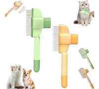 Zen Brush for Cats, Pet Stainless Steel Comb, for Cat and Dog Flea Treatment, New Brush with Release Button, Removing Matted Fur, Pet Grooming for Massaging Cleaning Hair (Green+Yellow)