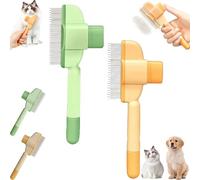 Zen Brush for Cats, Zen Brush Comb for Cats, Pet Stainless Steel Comb, for Dog Flea Treatment, New Upgrade with Release Button, Pet Grooming for Massaging Cleaning Hair (Green + Yellow)