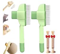 Zen-Brush For Cats, Zenbrush Cat Comb, Self-Cleaning Pet Flea Comb Grooming Brush, Multi-Function Grooming Brushes for Dogs and Cats, with Release Button and Stainless Steel Metal Teeth (Green*2)