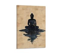 Zen Buddha Meditation Wall Art Minimalist Black Silhouette with Vintage Beige Texture Tranquil Spiritual Decor Yoga Room Meditation Space Boho Living Room Modern Canvas Painting Gift 08x12inch Frame