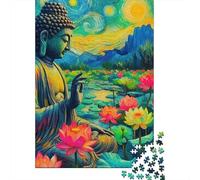 Zen Buddha Statue Jigsaw Puzzle for Adults 1000 Piece Jigsaw Puzzle Lotus Pond Relaxing Focus Home Decor Gift 38x26cm/1000pcs