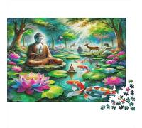 Zen Buddha Statue Jigsaw Puzzle for Adults 1000 Piece Jigsaw Puzzle Paper Puzzle Tranquil Forest Lake Nature Relaxing Leisure Home Gift 70x50cm/1000pcs
