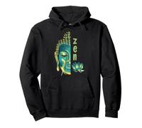 Zen Buddhist Digital Painting Blue & Yellow Buddha Lotus Art Pullover Hoodie