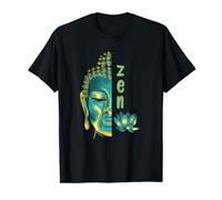 Zen Buddhist Digital Painting Blue & Yellow Buddha Lotus Art T-Shirt