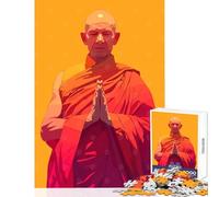 Zen Buddhist Monk Minimalist Art Illustration Jigsaw Puzzles 1000 Piece for Adults Enhance Focus for Better Performance Quiet Soothing Playtime Fun (38x52cm)