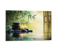 Zen Canvas Wall Art, Candles & Stacked Rocks Hanging Paintings, Feng Shui Stone Bamboo Printed Canvas for Meditation Yoga Room Bedroom Decor 20x30inch(50x75cm)