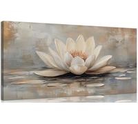 Zen Canvas Wall Art White Lotus Floral Bloom In Water Picture Wall Decor Lotus Poster Print Artwork for Yoga Spa Meditation Spiritual Room Bathroom Living Room Office