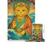 Zen Cat Japanese Landscape Jigsaw for Teenagers 1000 Pieces Mind Exercise Soft Distraction Exact Cut (38x52cm)