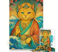 Zen Cat Japanese Landscape Jigsaw Puzzle 1000 Logic Thinking Play Expert Cutting Craftsmanship Quiet Time Mind Exercise at Home (38x52cm)