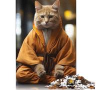 Zen Cat Monk 500 Pieces Wooden Puzzles for Adults Jigsaw Puzzles Educational Game Challenge Toy 500pcs (52x38cm)