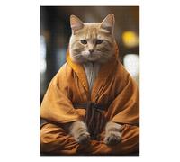 Zen Cat Monk Detailed Wooden Jigsaw Puzzle for Adults, 1000 PCS