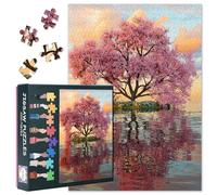 Zen Cherry Blossom Tree Puzzles 1000 Piece for Adults 27.5"X19.7" Serene Water Reflection Scenery Romantic Pink Floral Landscape Jigsaw Puzzle Calming Nature Meditation Challenge Wall Art