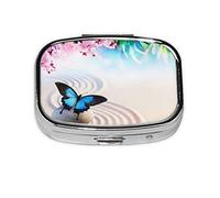 Zen Design Butterfly Convenient and Stylish Square Pill Box â€“ Full Print Metal Coated Pill Case, Portable and Easy to Open, Perfect for Travel and Everyday Use