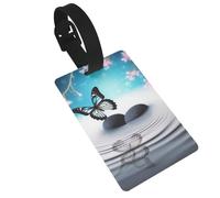 Zen Design Butterfly Luggage Tag PVC Travel Bag Tag with Strap ID Card Label for Suitcase Backpack Carry On Baggage Identifier
