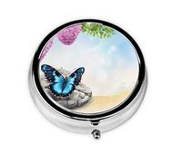 Zen Design Butterfly Print Mini Metal Pill Box 2.0x2.0x0.7 in Round Travel Medicine Pill Organizer Box for Purse Pocket