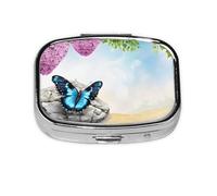 Zen Design Butterfly Print Pill Box 2 Compartment Medicine Pill Case,Portable for Pocket Or Purse Pill Box Decorative Metal Medicine Organizer