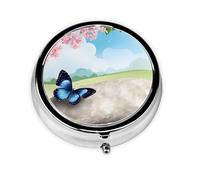 Zen Design Butterfly Print Pill Box for Pocket Round Pill Box 3 Compartment Decorative Portable Travel Pill Holder Tablet Vitamin Organizer Mini Pill Case(2pcs)