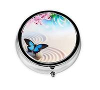 Zen Design Butterfly Print Pill Box for Pocket Round Pill Box 3 Compartment Decorative Portable Travel Pill Holder Tablet Vitamin Organizer Mini Pill Case(2pcs)