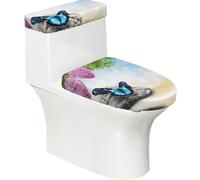 Zen Design Butterfly Print Toilet Lid Cover Set of 2 Elastic Smooth