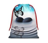 Zen Design Butterfly Super Soft Velvet Gift Bag with Drawstring Pouch, Full Printed Holiday Storage Bag for Christmas & Daily Storage
