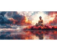 Zen Diamond Art, 5D Diamond Painting Lotus, DIY Full Drill Gem Art Kits Adults Beginner Mosaic Making Kits, Cross Stitch Crystal Paintings Craft for Room Decor, Gifts for Women 140x70cm - KF01692