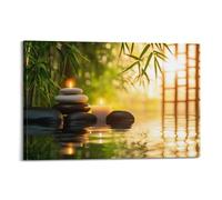 Zen Feng Shui Canvas Wall Art, Stacked Rocks Candles Stone Bamboo Hanging Paintings, Printed Meditation Posters for Yoga Room Bedroom Decor 08x12inch(20x30cm)