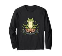 Zen Frog Lotus Funny Yoga Meditation Nature Design Long Sleeve T-Shirt