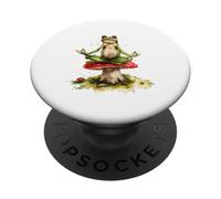 Zen Frog Meditating on Mushroom Watercolor Art PopSockets Adhesive PopGrip