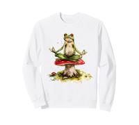 Zen Frog Meditating on Mushroom Watercolor Art Sweatshirt