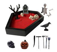 Zen Garden Desk, Gothic Zen Garden Kit, Coffin Sand Decoration for Halloween, Scary Microfindscape Display for Home Indoors, Creepy Relaxation Jewellery