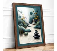 Zen Garden Harmony Japandi Framed Wall Art Print A3 (42×29.7cm) Walnut, Wall Decor for Living Room, Bedroom, Office & Home, Ready to Hang, Art Gift