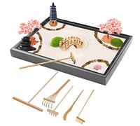 Zen Garden Kit 28 x 20cm(11x8 inch) Large Japanese Zen Sand Rock Garden With 6 Handmade Bamboo Tools,Home office Desktop Zen Decor,Premium Package Japanese mindfulness meditation gifts