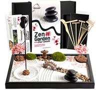 Zen Garden Kit for Desk 12x8in Sand Tray, Japanese Gift Set 14 Accessories and 6 Tools, Meditation Mini Zen Garden, Zen Sand Garden, Home Office Desk Decorations, Therapy Kit, Rock Decor
