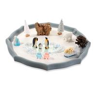 Zen Garden Kit for Desk - Polar Scene Zen Sand Tray with Glow Penguin, Polar Bear, Walrus Statues, Snow Tree, White Sand & Blue Tray - Home Office Decor, Stress Relief Gift (White)