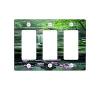 Zen Garden Light Switch Cover Plate/Outlet Covers, Green Serenity with Peach Water Lily Flowers, Thermoplastic Wall Plates, Standard Size 3 Gang Wall Plate