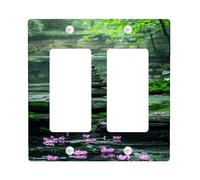 Zen Garden Light Switch Cover Plate/Outlet Covers, Green Serenity with Peach Water Lily Flowers, Thermoplastic Wall Plates, Standard Size Double Rocker