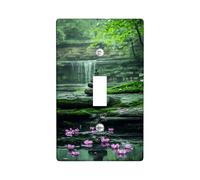 Zen Garden Light Switch Cover Plate/Outlet Covers, Green Serenity with Peach Water Lily Flowers, Thermoplastic Wall Plates, Standard Size Single Toggle